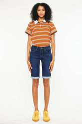 Kancan Mid Rise Bermuda Denim Shorts OutfitFlow